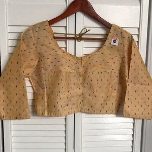 Beige open front 3/4th blouse for saree